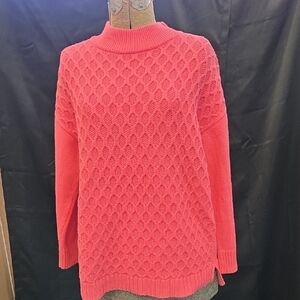 Talbots Bright Pink Textured Mockneck Sweater Hi-Low Cottage Honeycomb Plus 1X